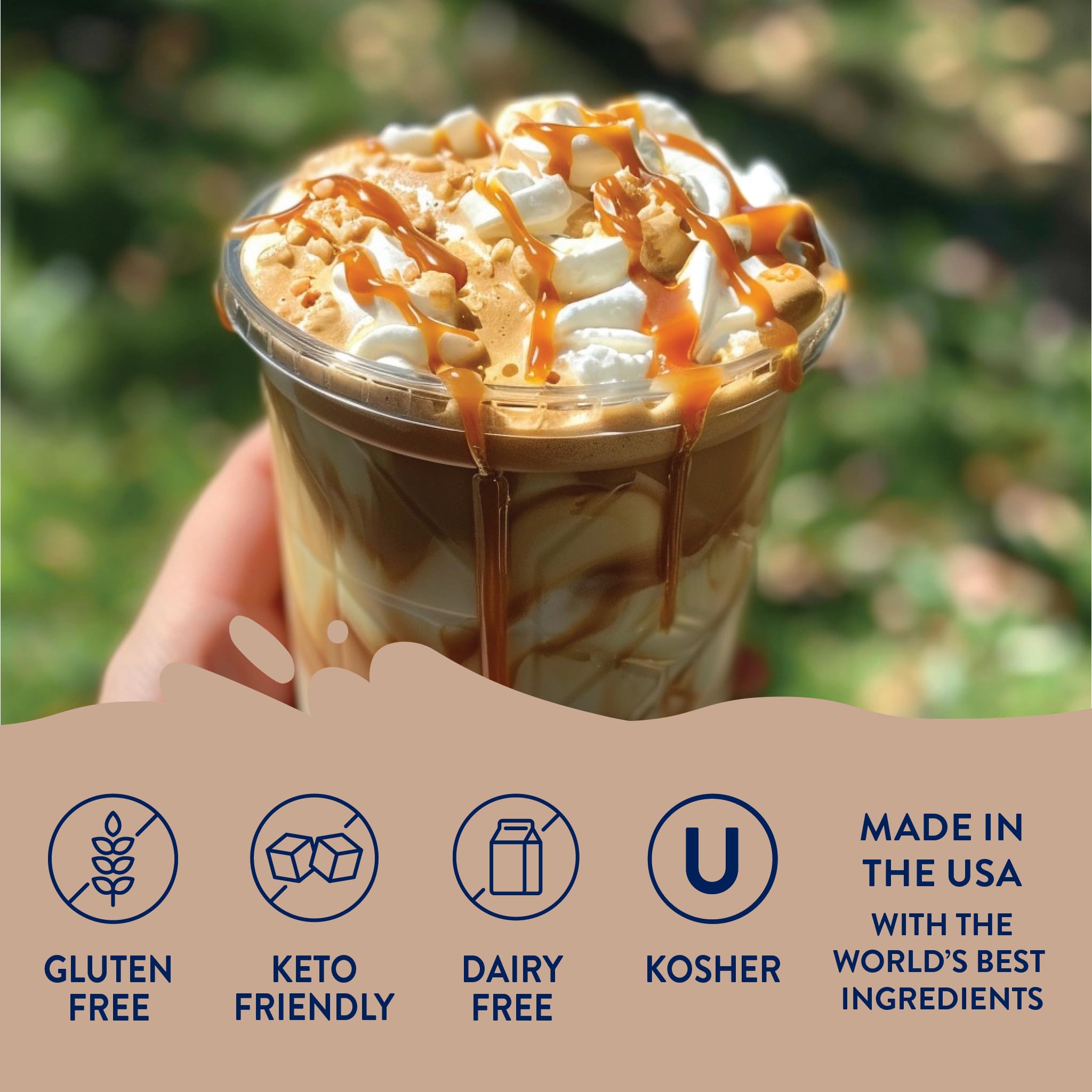 Smoothie with Jordan's Skinny Mixes salted caramel syrup for sugar-free sweetness
