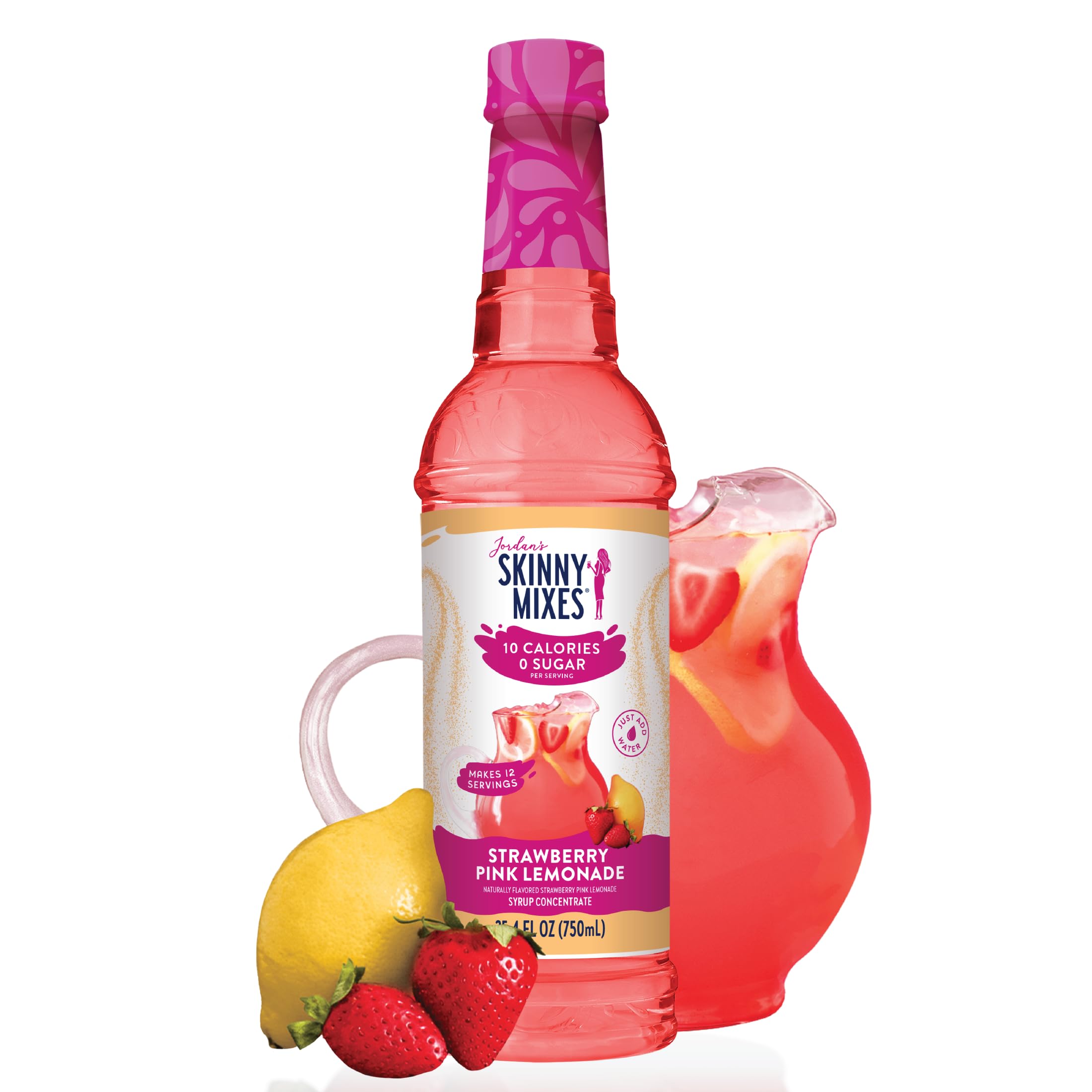 Jordan's Skinny Mixes Strawberry Pink Lemonade syrup bottle for sugar-free flavor in water