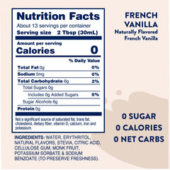 Jordan's Skinny Mixes French Vanilla sugar-free syrup bottle over latte for creamy vanilla lift