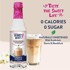 Jordan's Skinny Mixes French Vanilla sugar-free syrup bottle whisked into yogurt for vanilla sweetness