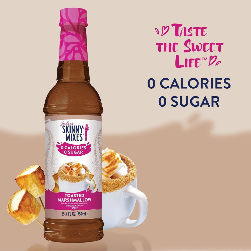 Jordan’s Skinny Mixes syrup displayed with other flavors on the kitchen shelf
