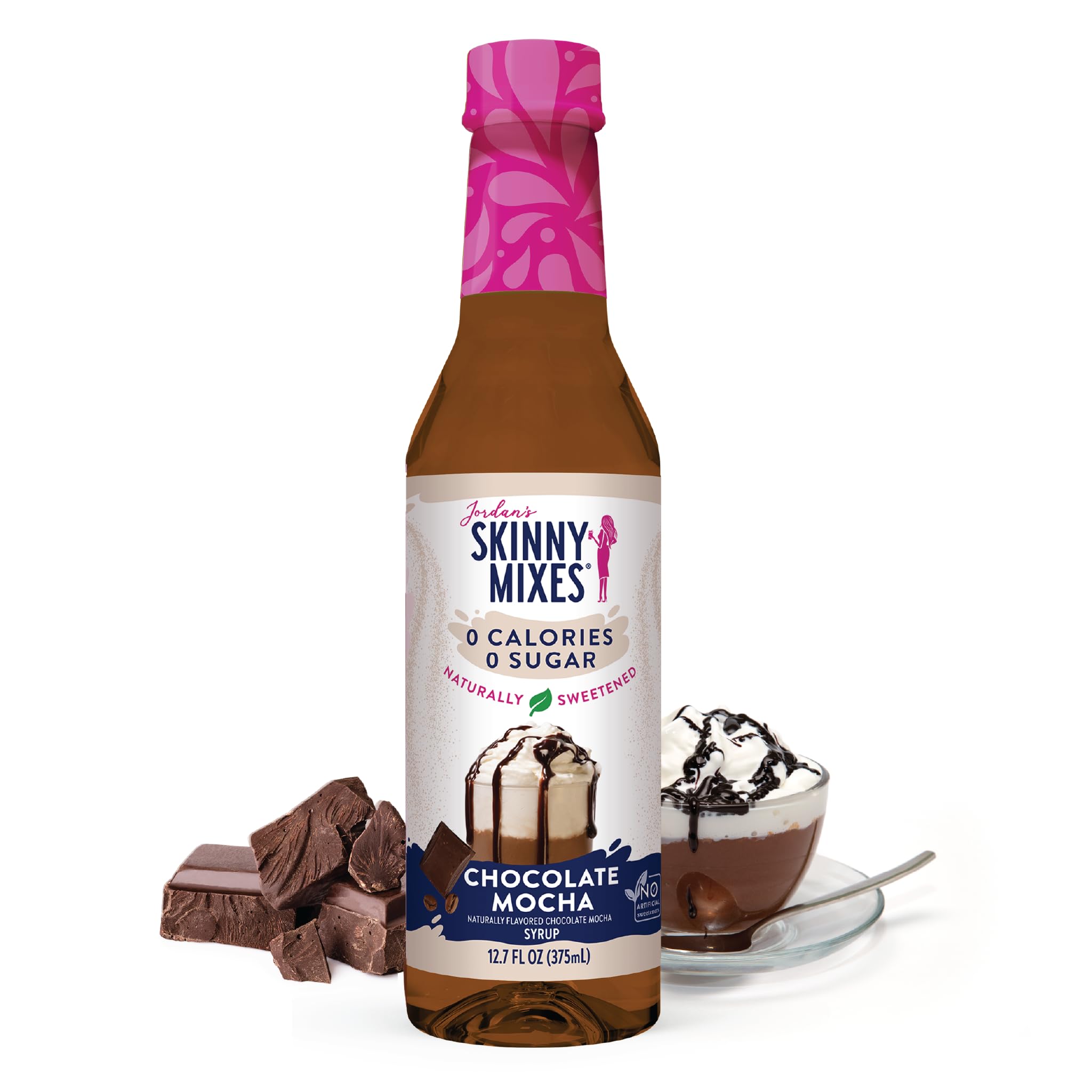 Jordan's Skinny Mixes Chocolate Mocha syrup bottle pour for sugar-free flavor