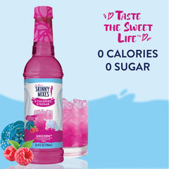 Jordan's Skinny Mixes Unicorn Syrup added to iced tea for fruity flavor.