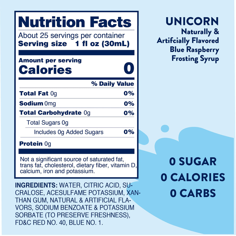 Jordan's Skinny Mixes Unicorn Syrup being poured into water for a refreshing sugar-free boost.