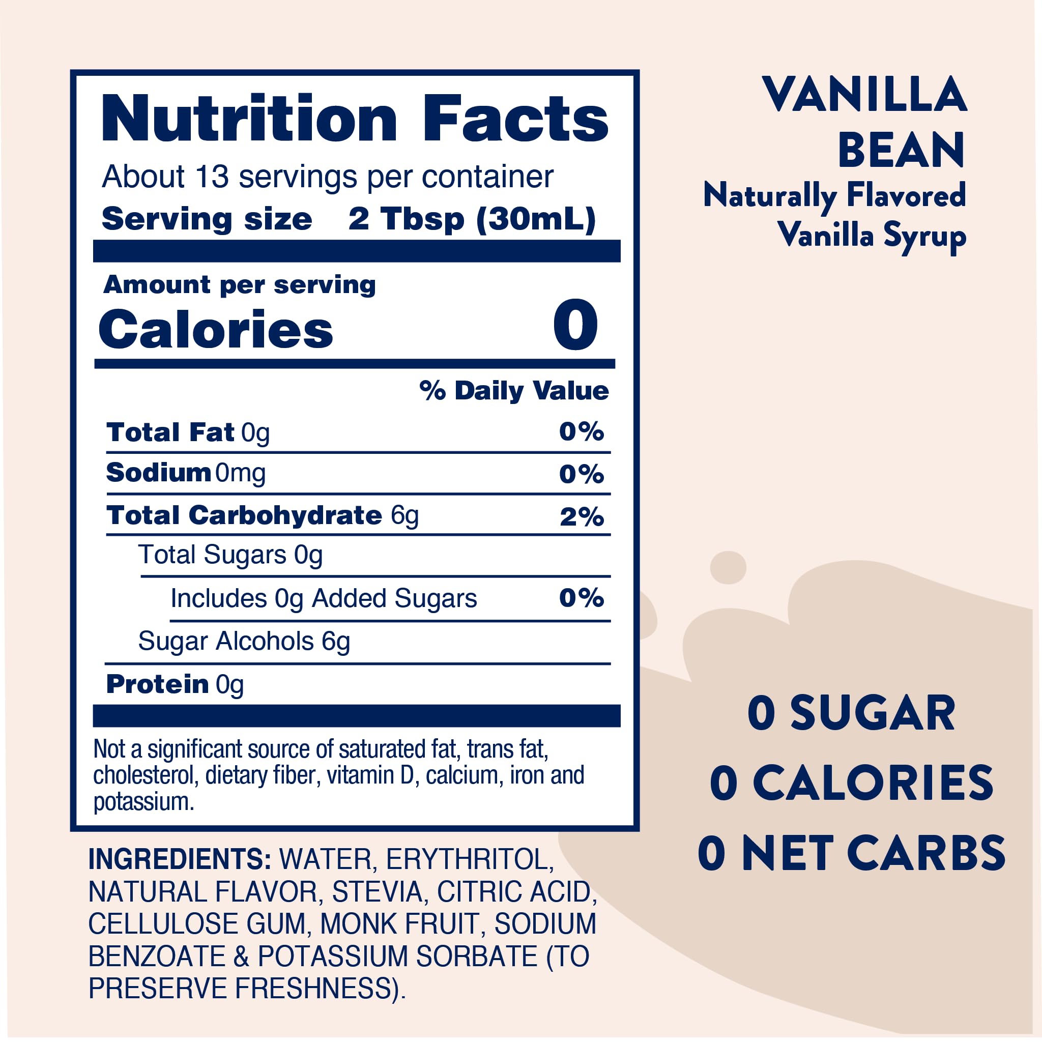 Jordan's Skinny Mixes Vanilla Bean Syrup in coffee cup for café-style vanilla