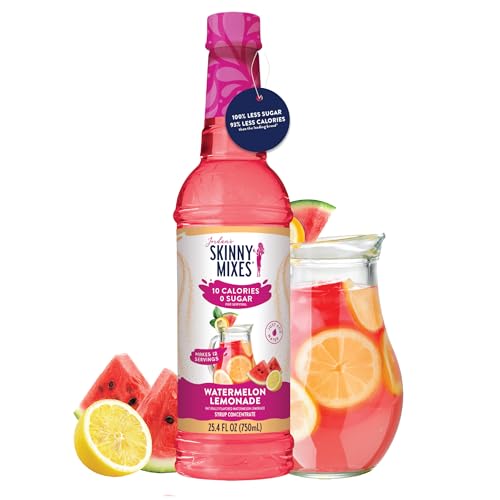 Jordan's Skinny Mixes Watermelon Lemonade syrup glass; refreshing, calorie-free flavor in beverages