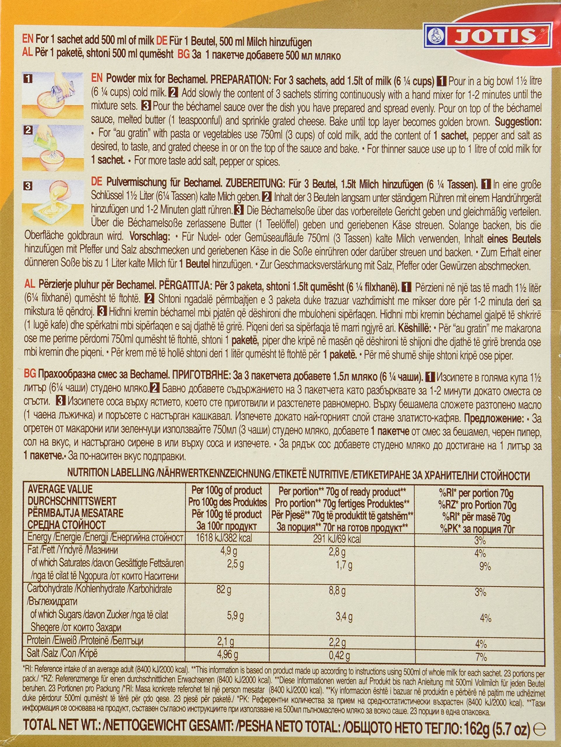 Jotis Bechamel Mix powder texture shown for smooth sauce
