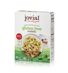 Jovial brown rice Mafalda packaging showcases gluten-free pasta.