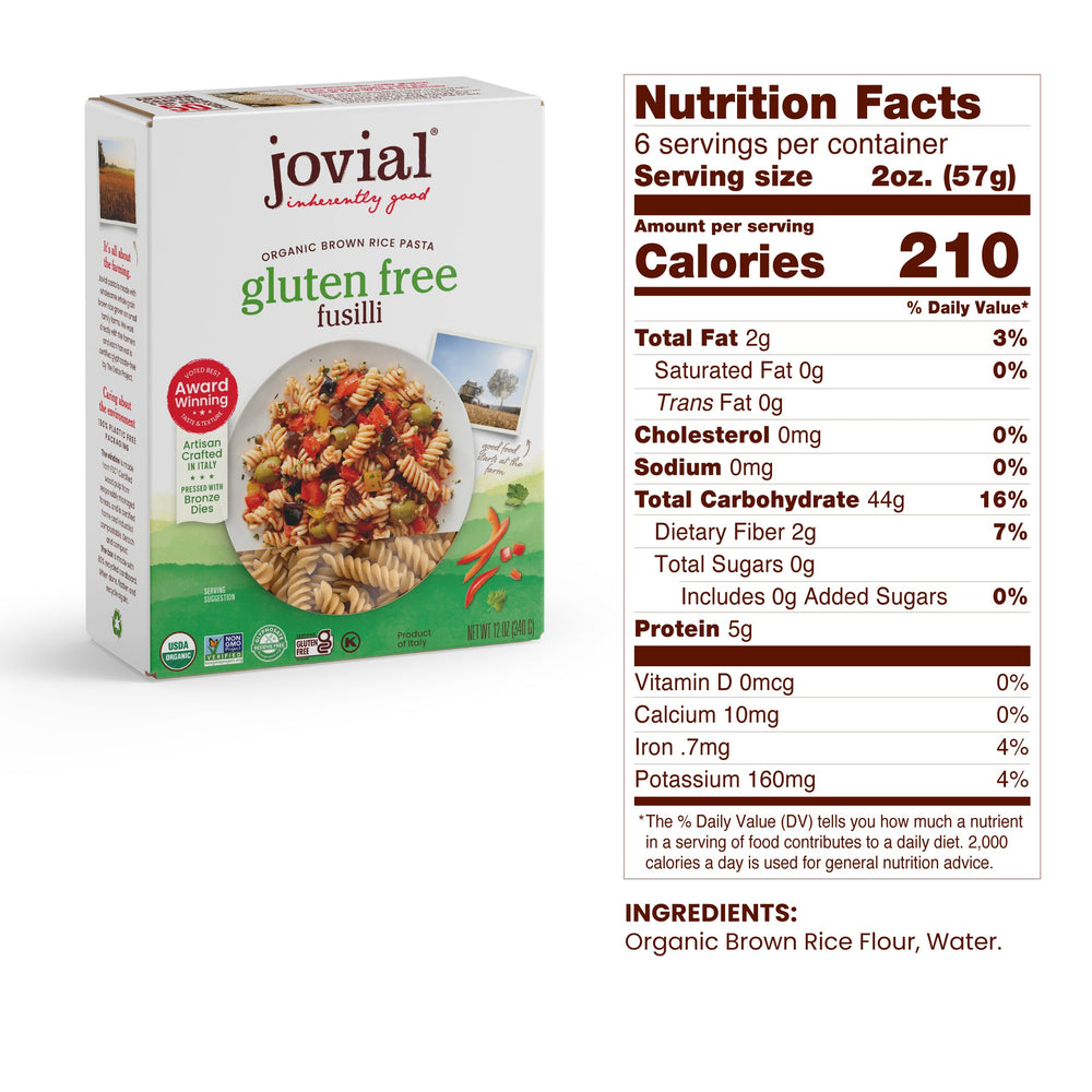 Jovial brown rice pasta fusilli shape grips pesto