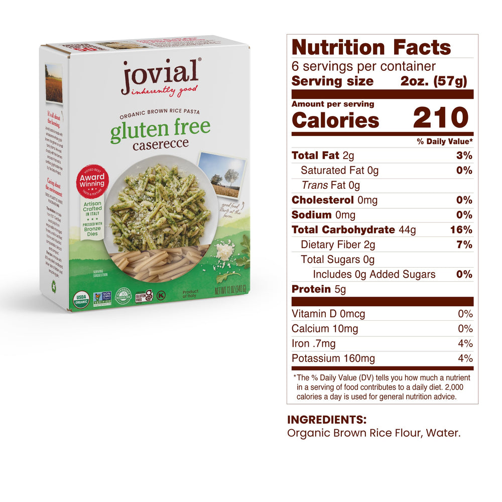 Jovial brown rice pasta penne shape pairs with chunky sauces