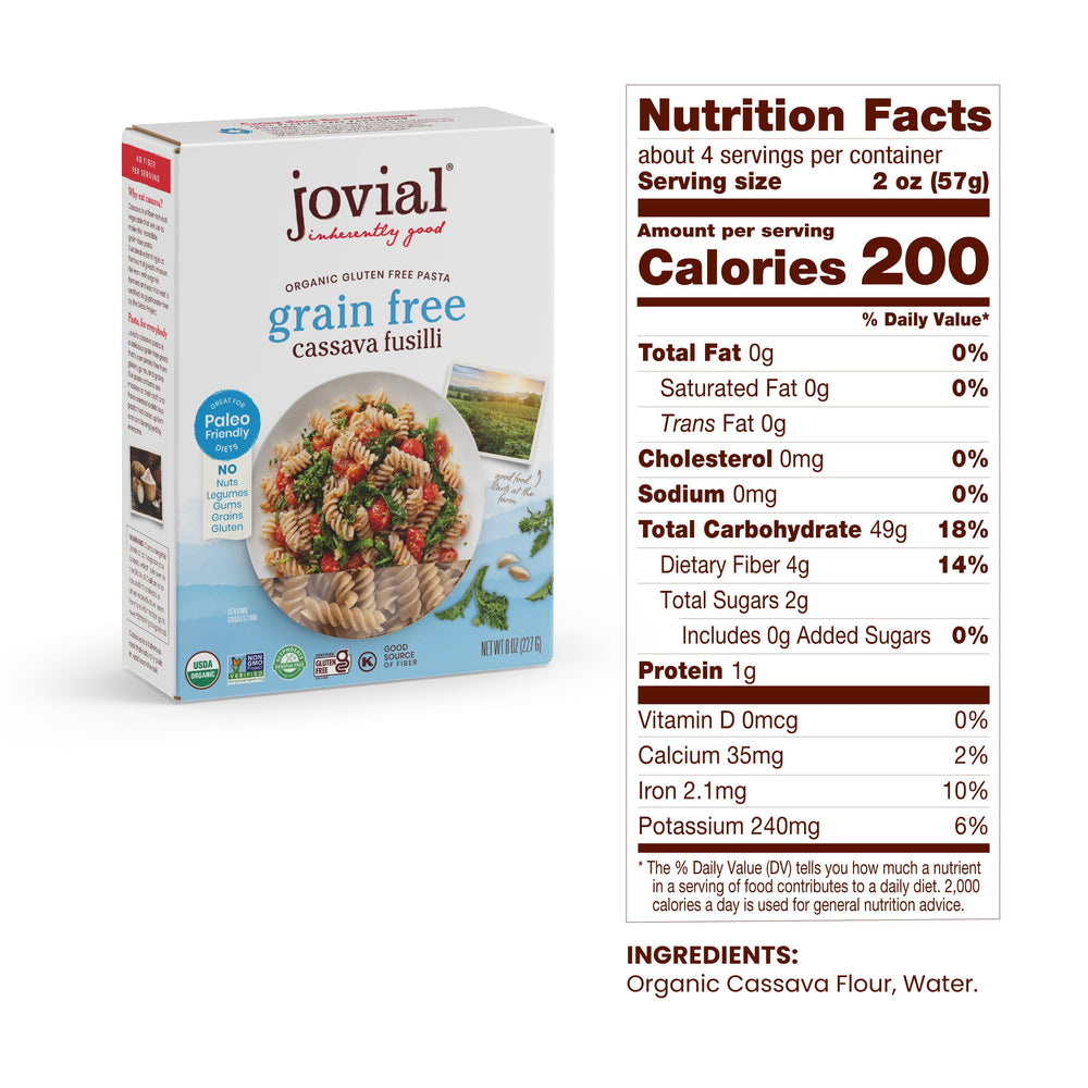Jovial cassava pasta fusilli—spirals hold chunky sauces