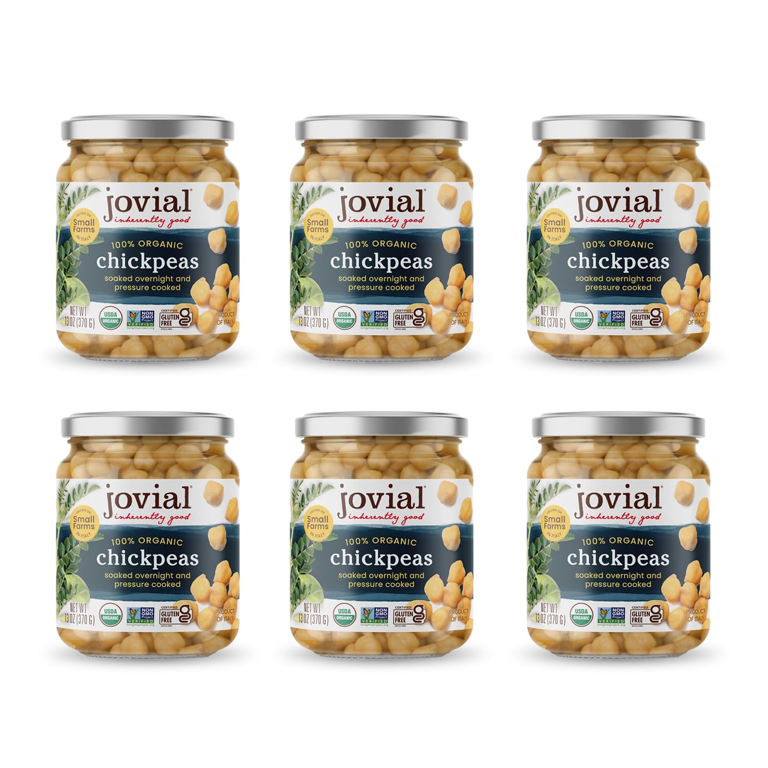 Jovial chickpeas in a glass jar, ready to eat for quick meals