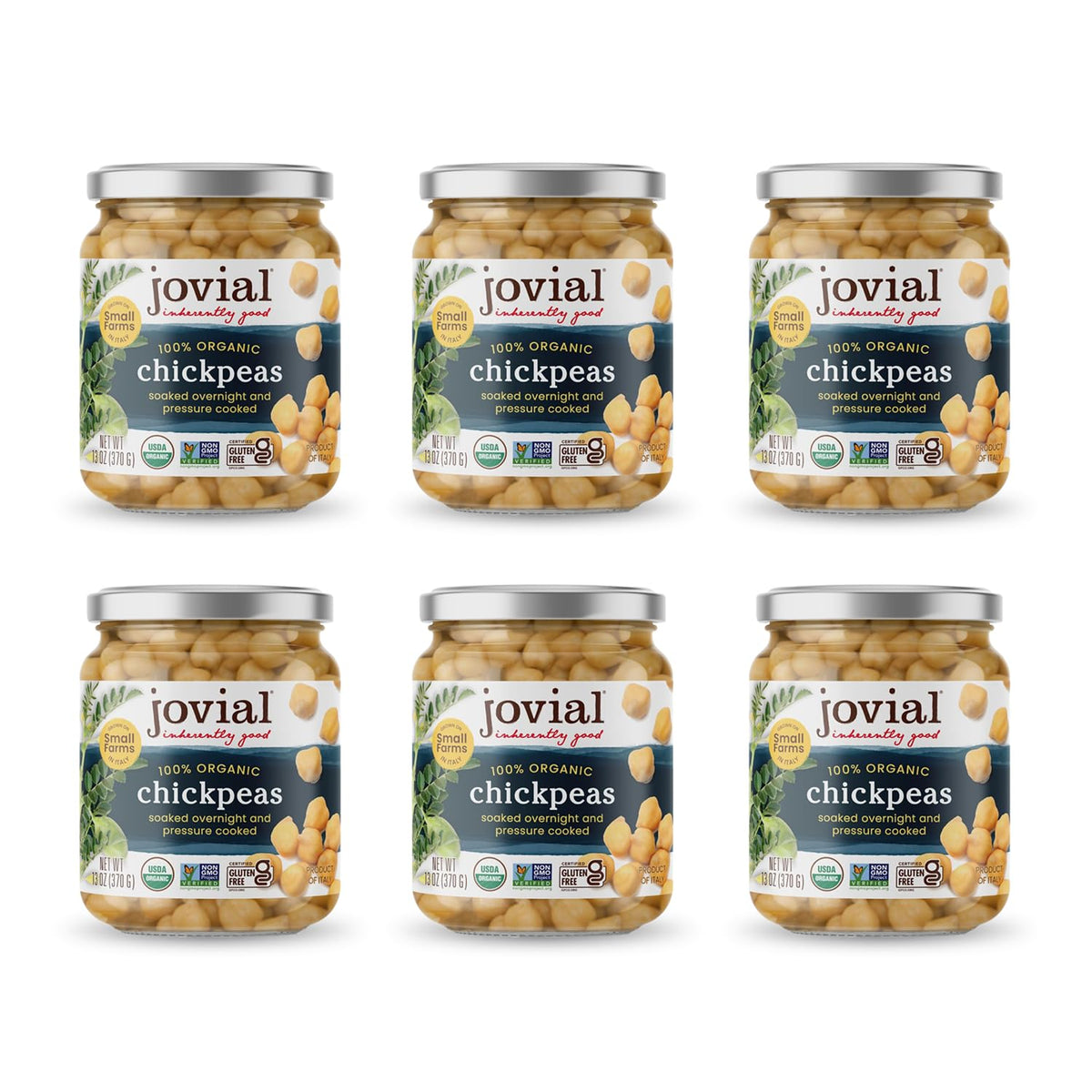 Jovial chickpeas in a glass jar, ready to eat for quick meals