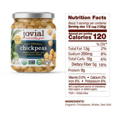Jovial chickpeas from Piemonte farms in a glass jar for authentic Italian flavor.