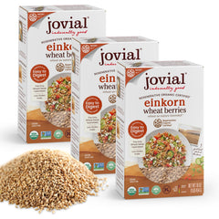 Jovial Einkorn berries in a breakfast bowl, high-protein start.