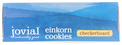 Jovial Einkorn Checkerboard Cookies packaging highlights Fair Trade sourcing.