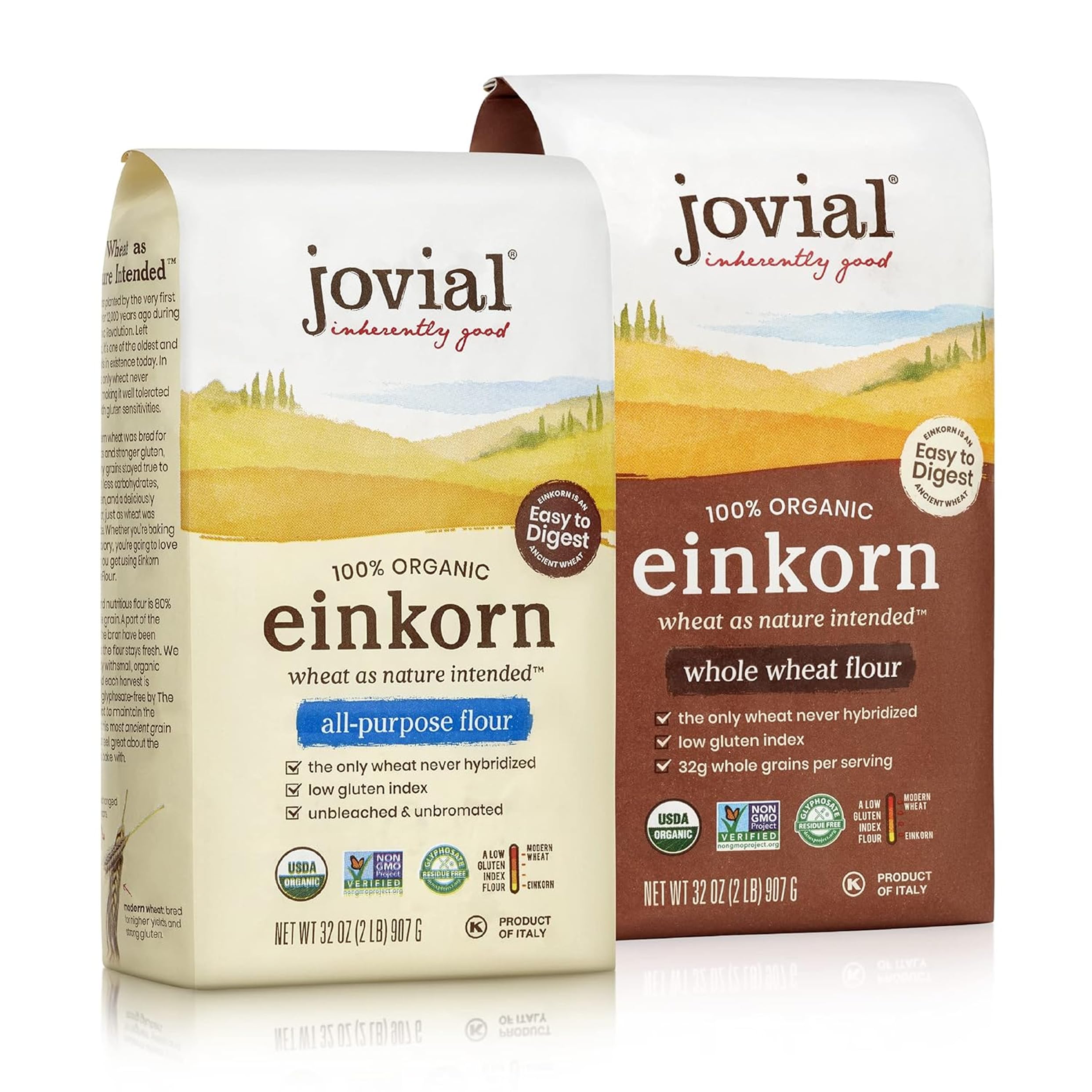 Jovial Einkorn Flour packaging highlights organic purity for baking