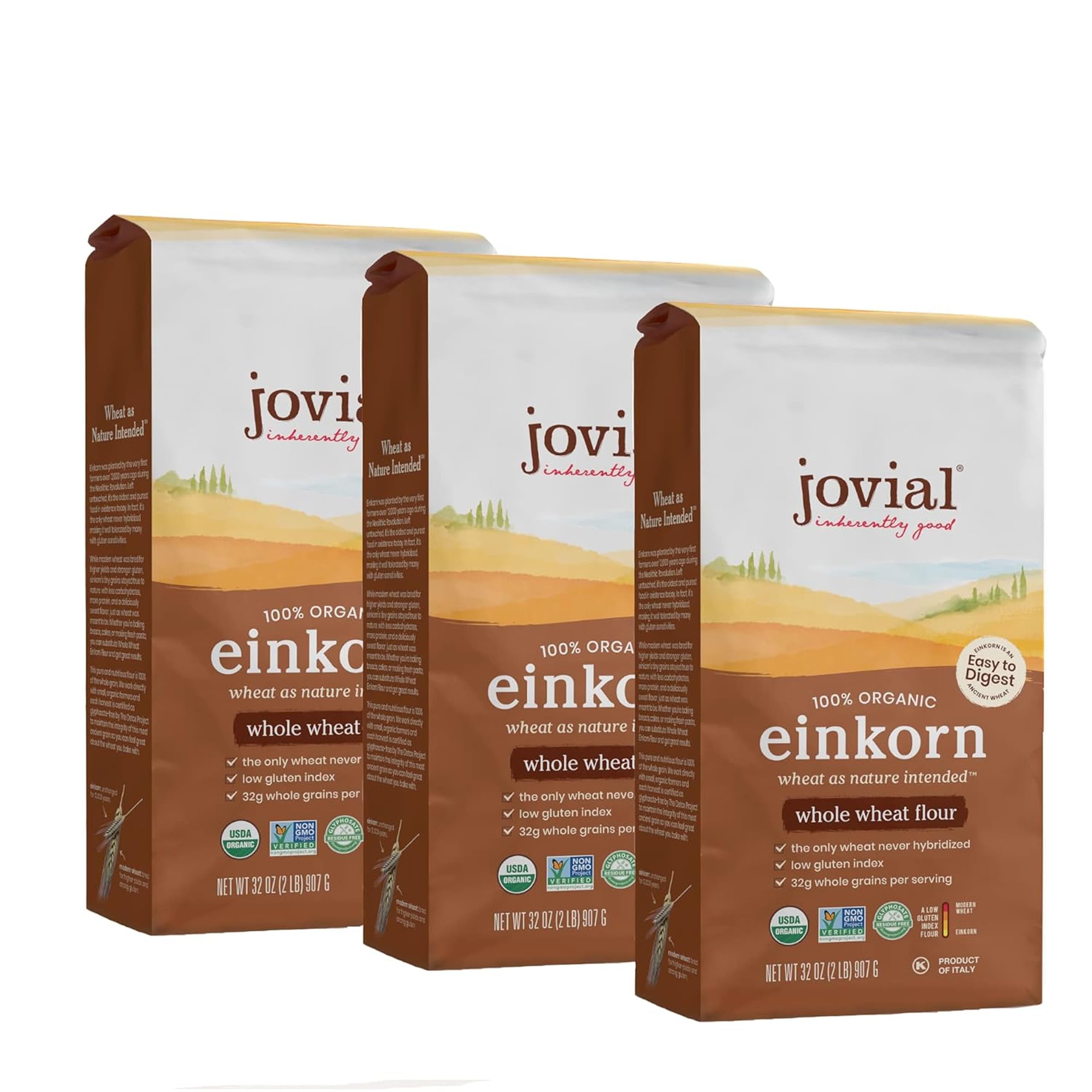 Jovial Einkorn Flour bag shows organic origin for wholesome baking.