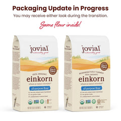 Close-up of dry einkorn flour texture perfect for dough and baked goods.