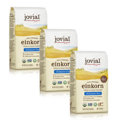 Jovial Einkorn flour packaging showing organic, non-GMO labeling for trusted baking.
