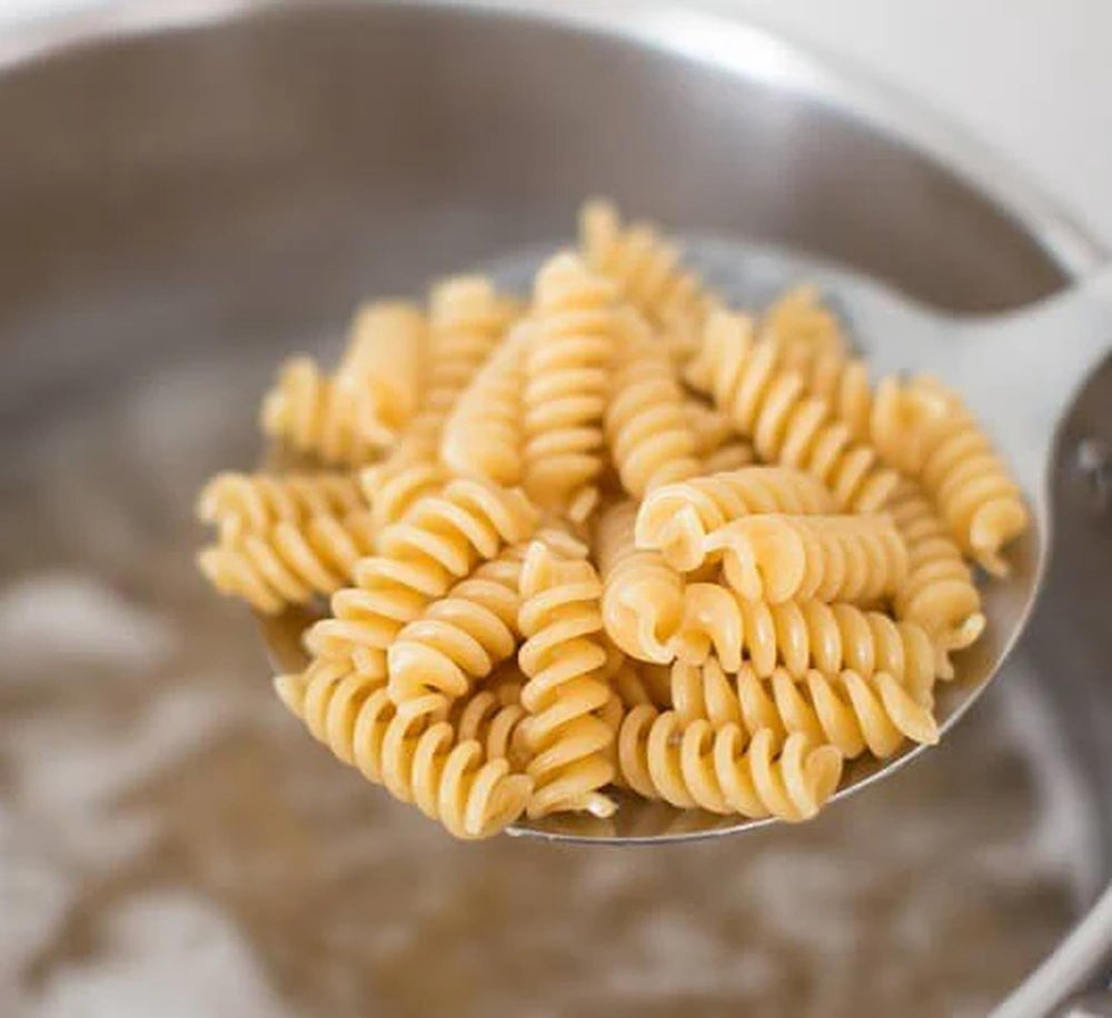 Served Jovial Einkorn pasta dish with vibrant colors and nutty notes.