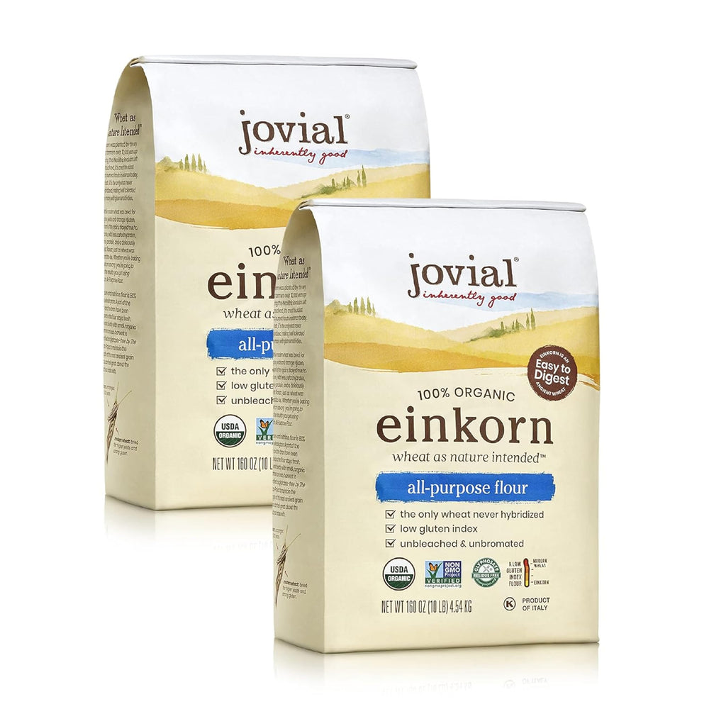 Jovial Einkorn 10 lb pack ready for baking, showcasing packaging and product identity.