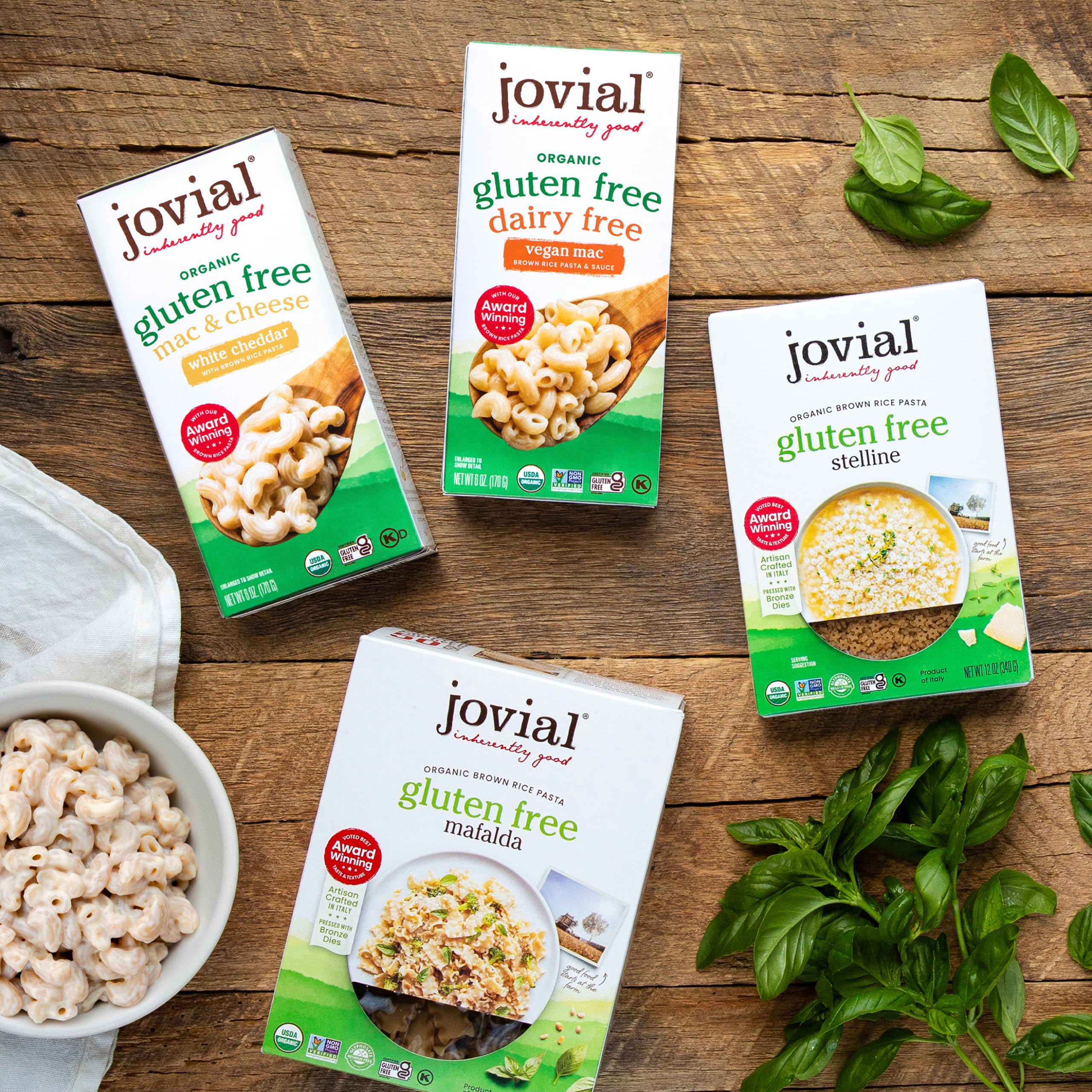 Jovial made-in-italy pasta on plate ready for sauce pairing