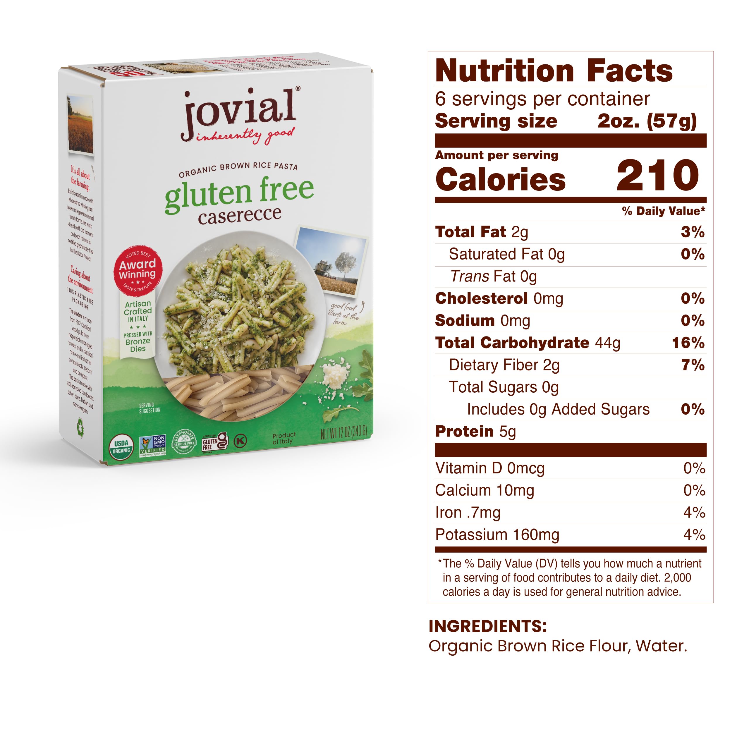 Jovial rigate pasta dry box, a versatile gluten-free option for weeknight meals.