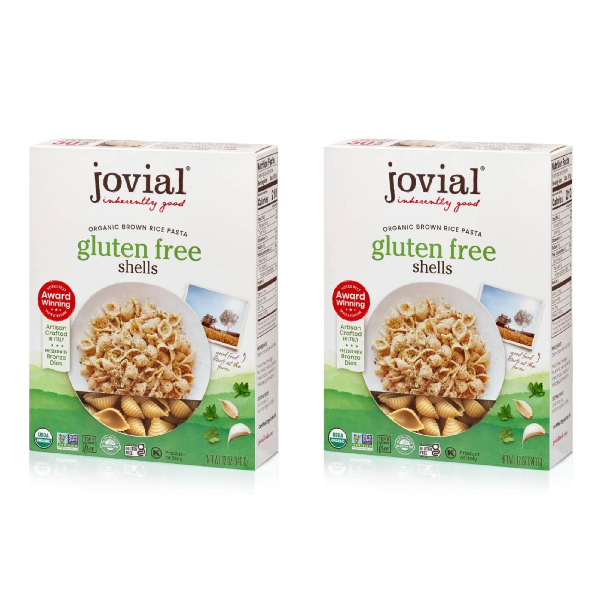 Jovial Shells gluten-free pasta in brown rice shells, ready for your favorite sauce