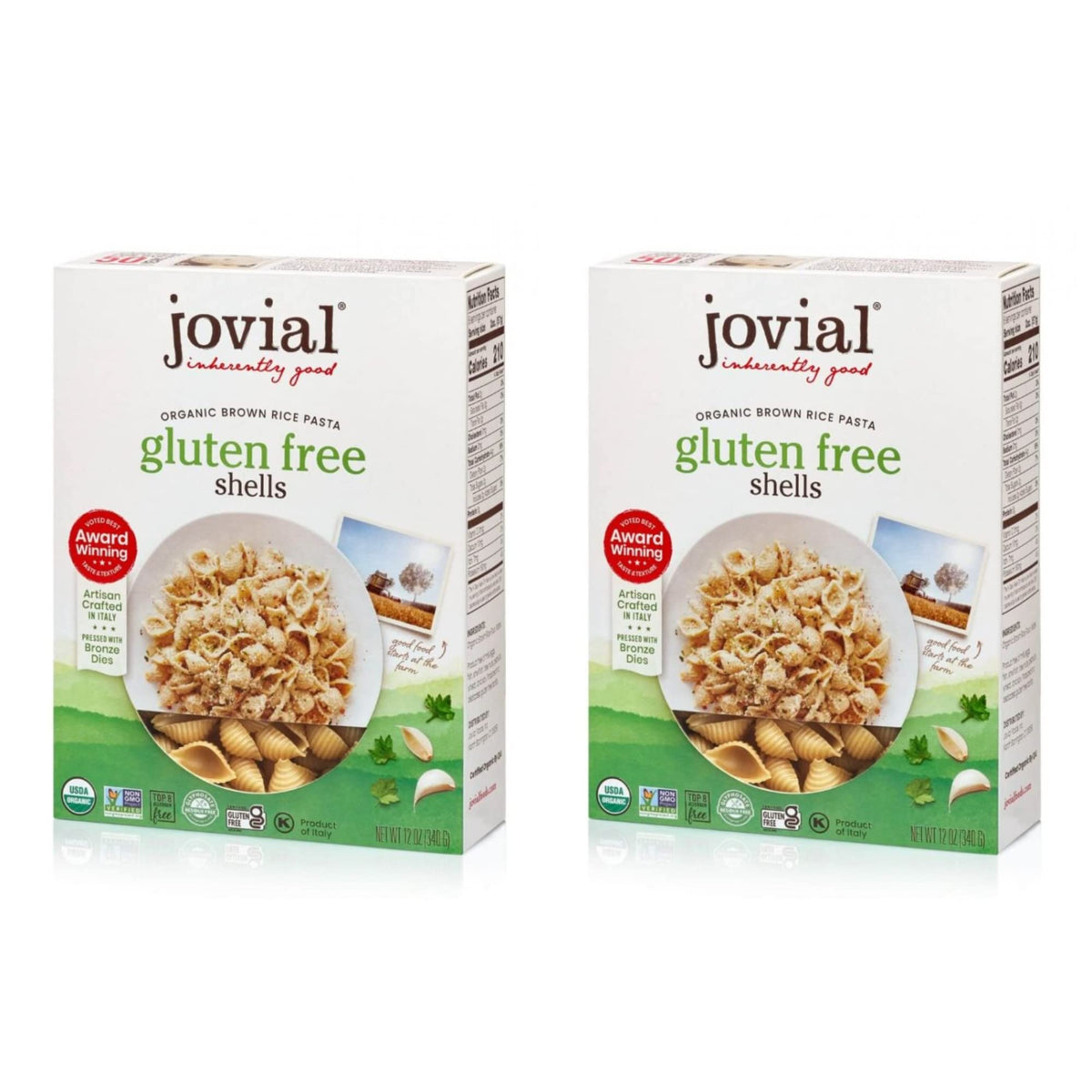 Jovial Shells gluten-free pasta in brown rice shells, ready for your favorite sauce