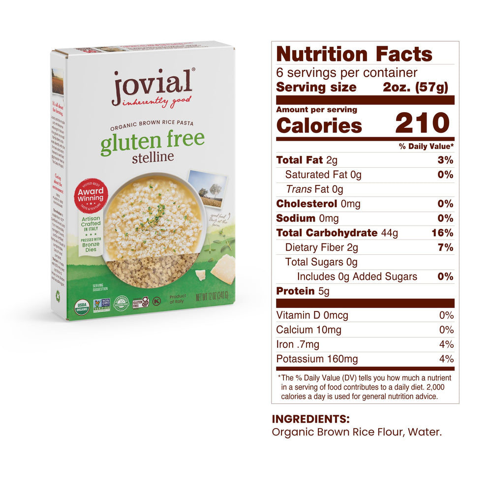 Jovial stelline pasta stars uncooked on shelf, ideal for quick weeknight meals