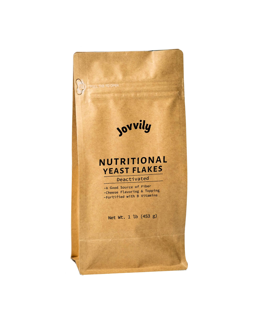Jovvily Nutritional Yeast Flakes in packaging, versatile pantry staple for cheesy flavor notes.