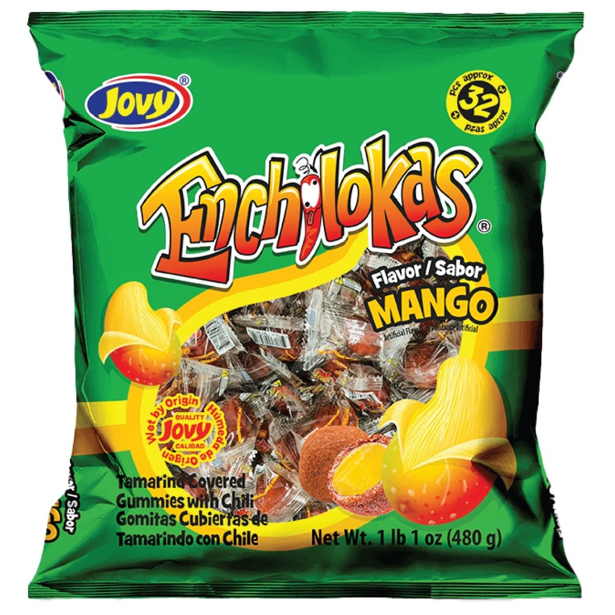 Jovy Enchilokas mango tamarind candy close-up with chili coating for bold flavor
