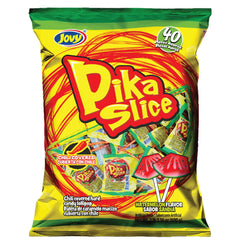 Jovy Pika Slice Watermelon Shell lollipops deliver sweet flavor with a chili kick, ideal for sharing.