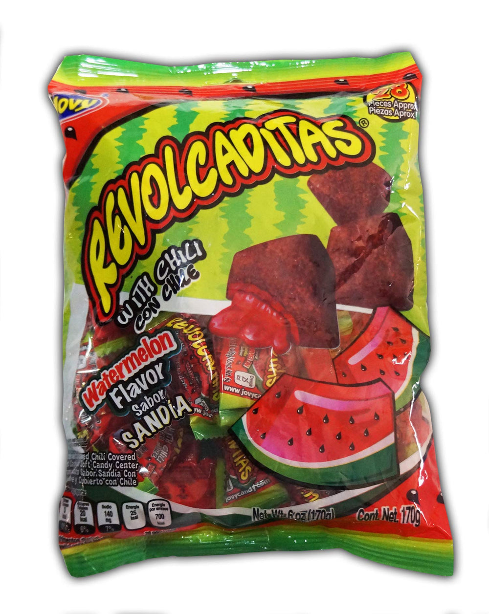 Jovy Revolcaditas Chili Watermelon Candy pack in vibrant colors, ideal for parties or gifts