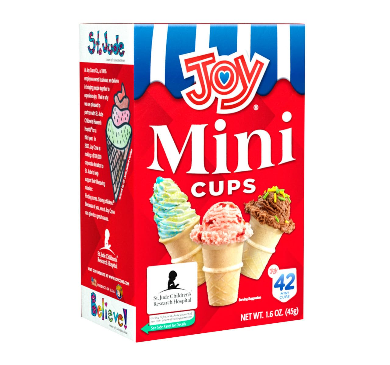 Joy Mini Cups Cones box front, ideal for party desserts.