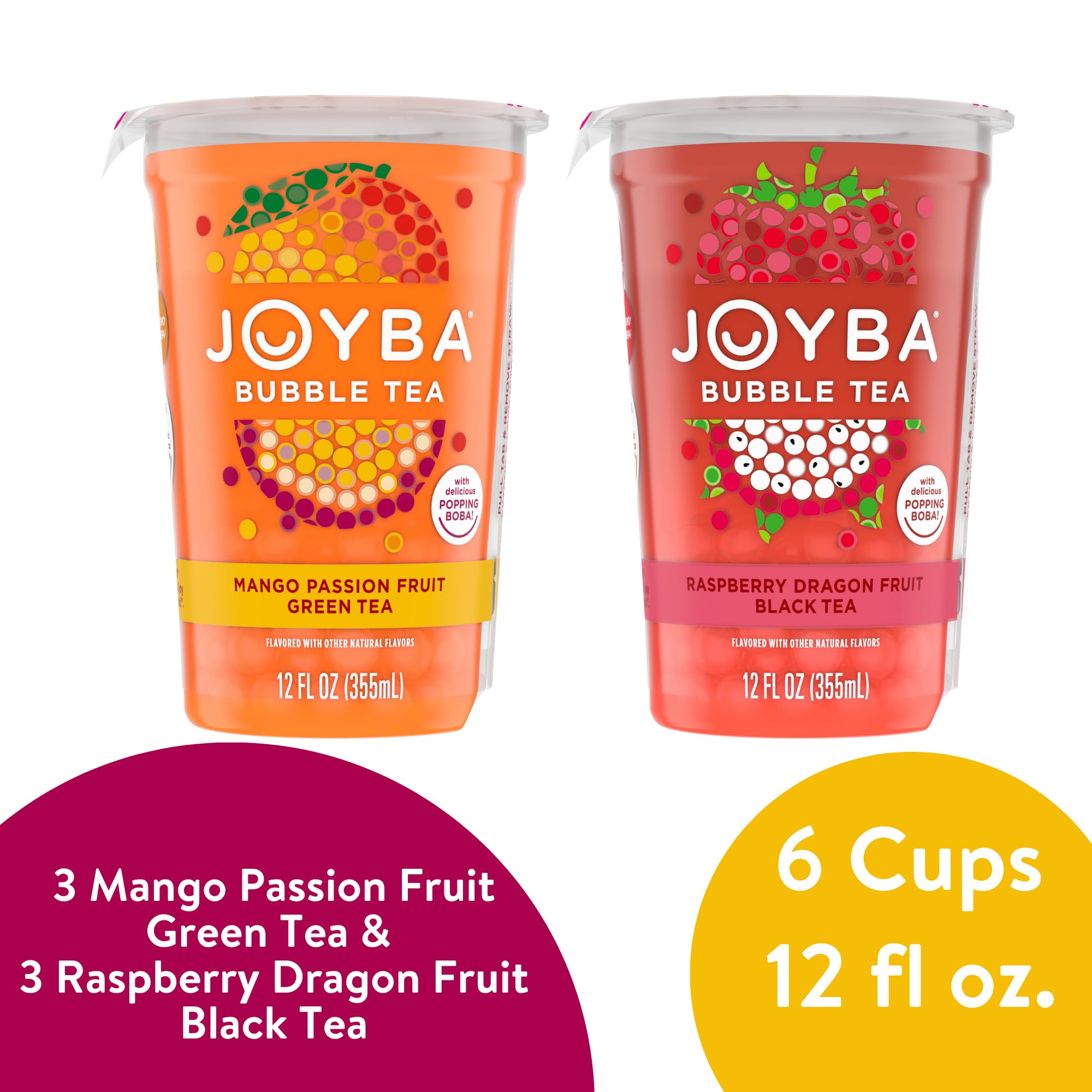 JOYBA Mango Passionfruit Green Tea bubble tea, refreshing fruity flavor in a ready-to-drink cup.