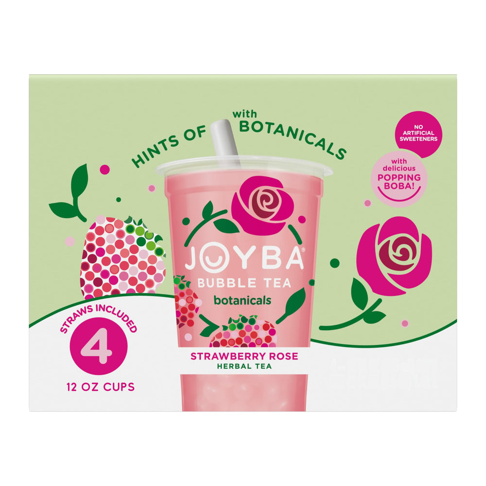 JOYBA Strawberry Rose Bubble Tea cup on the go for a refreshing break.