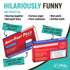 Joyful Clan prescription bag showcases the prank theme for white elephant parties.