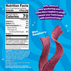 Joyride blue raspberry sour strips six-pack side view, packaging visible
