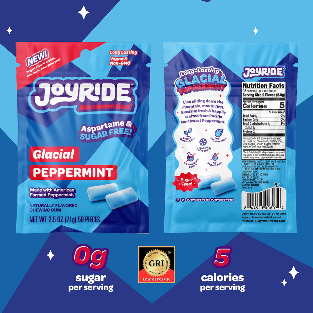Joyride glacial peppermint gum 2.5oz pack for a refreshing break