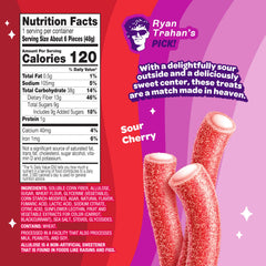 JOYRIDE Sour Cherry Ropes outer sour coating close-up, bold flavor with less sugar.