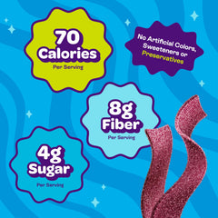 Joyride sour strips nutrition panel close-up with sugar and fiber info