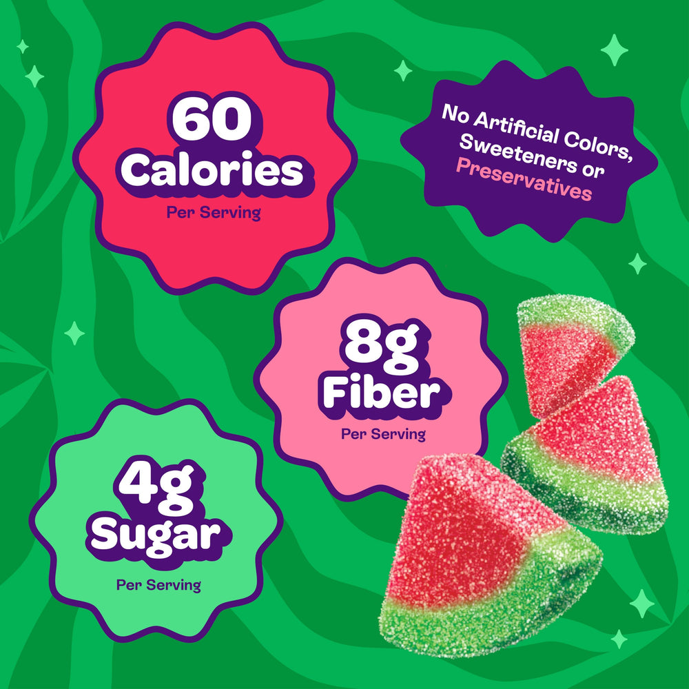 JOYRIDE Sour Watermelon Wedges packaging highlighting natural flavoring and plant-based ingredients