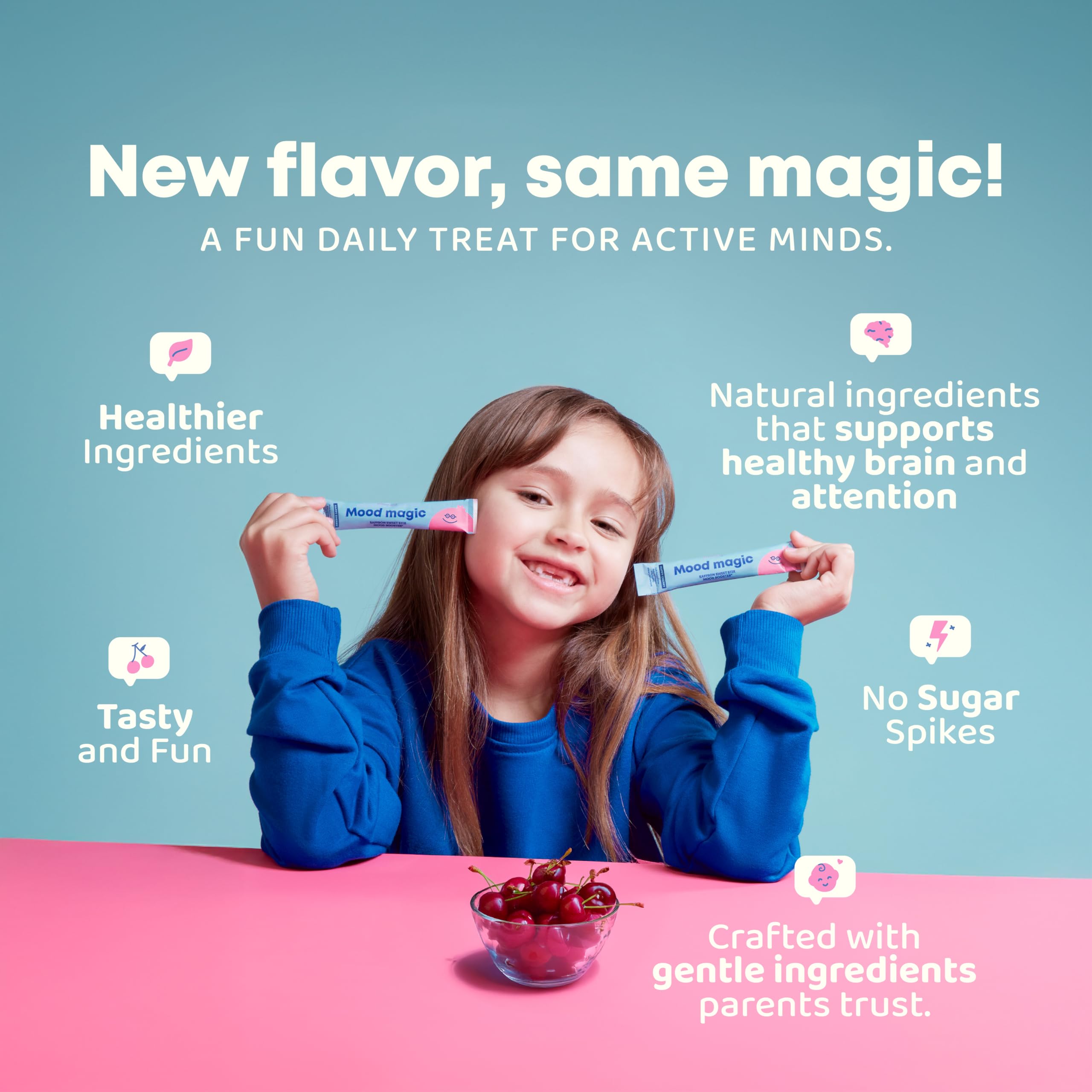 JoySpring Saffron for Kids cherry lime pixie sticks display kid-friendly flavor.