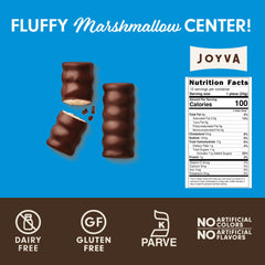 Joyva Marshmallow Twists with dark chocolate coating cross-section showing creamy center