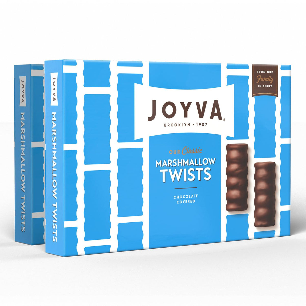 Joyva Classic Marshmallow Twists boxes—two 9oz packs, ideal for sharing at gatherings