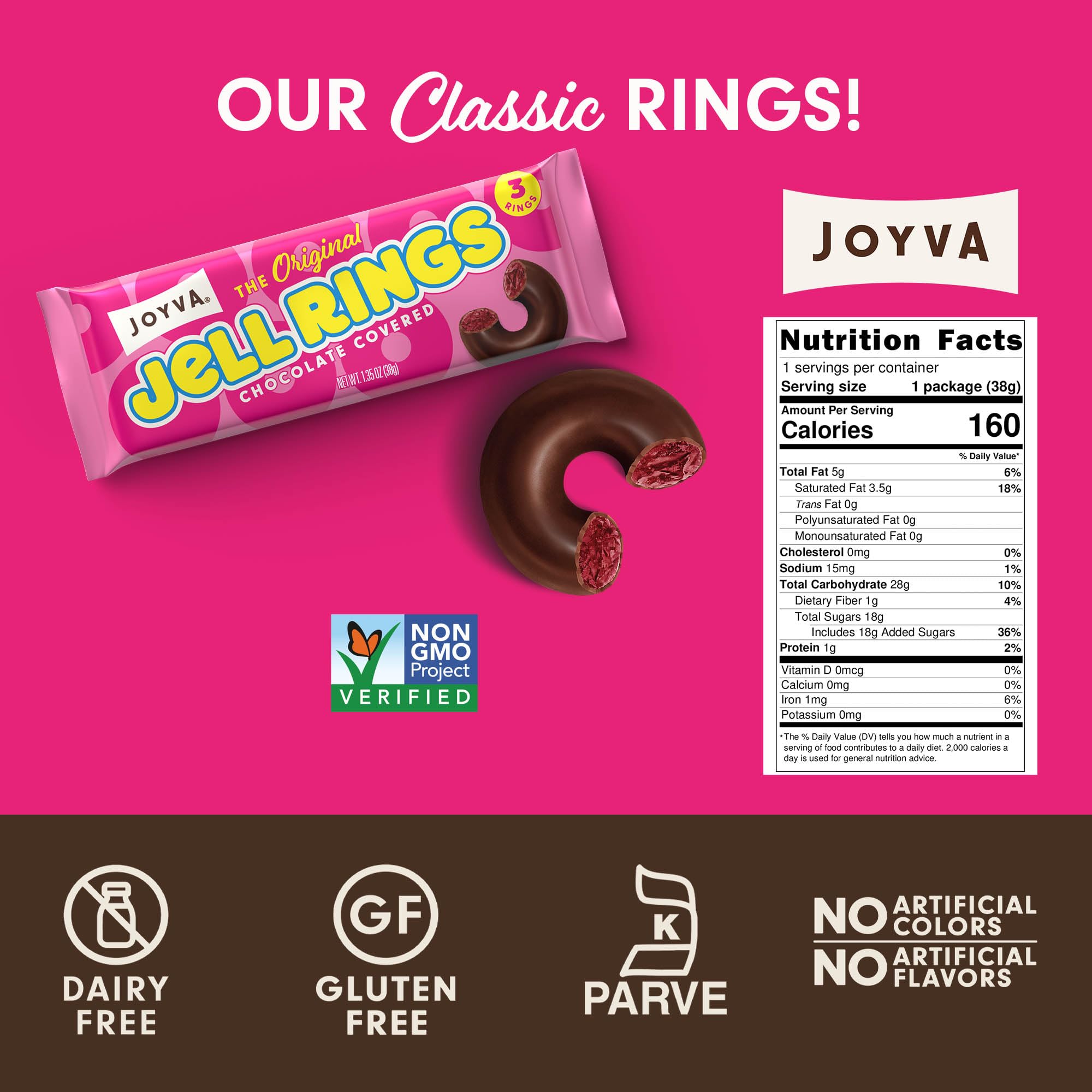 Close-up of the dark chocolate coating on Joyva Jell Rings highlighting smooth texture