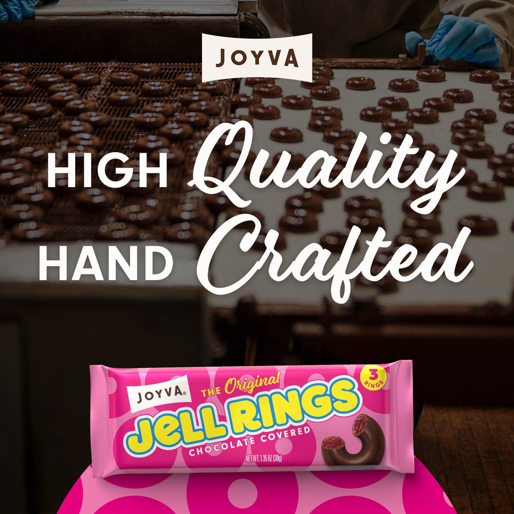 Kosher Parve label on Joyva Jell Rings indicating dairy-free and additive-free qualities