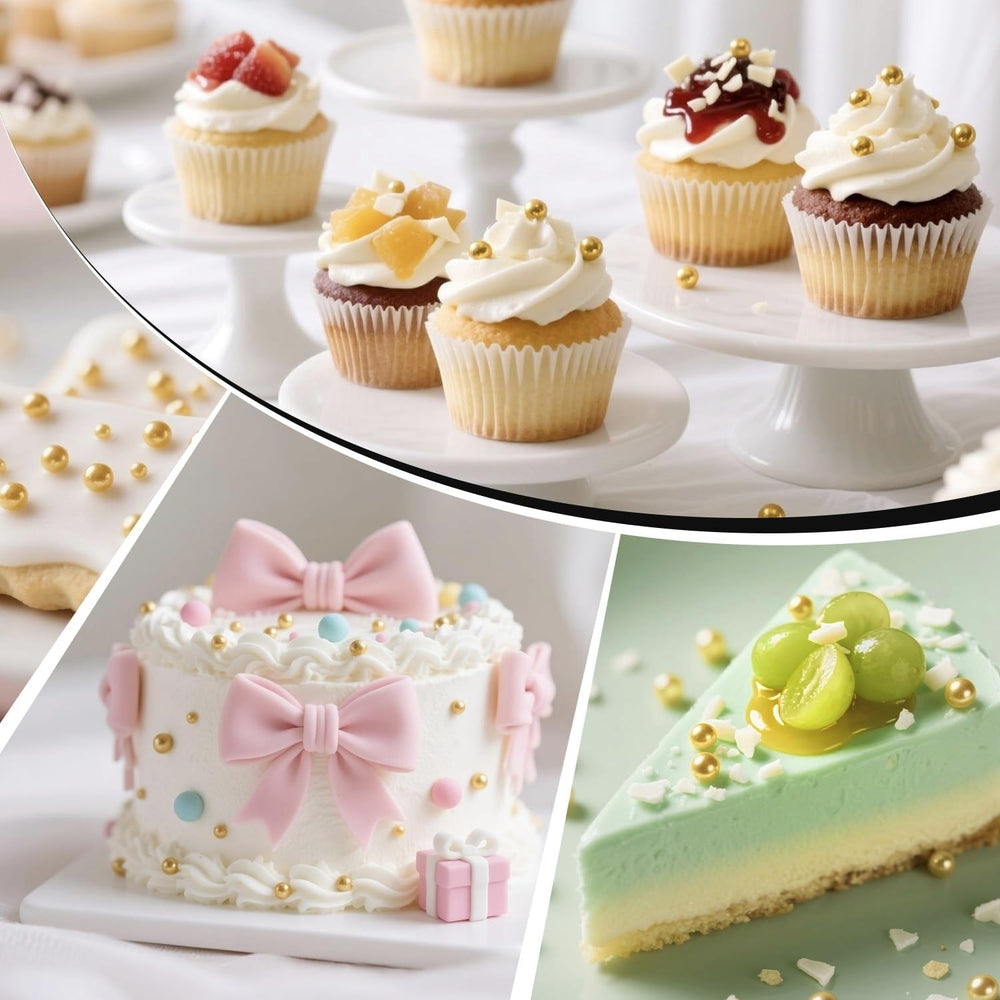 Joyvitas edible pearls provide brilliant luster with a glossy shine on desserts